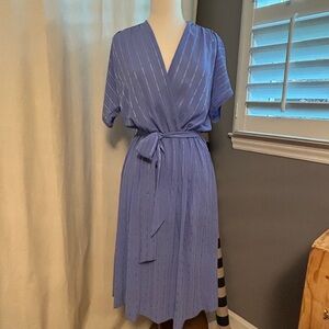 Blue Wrap Midi Dress with Tie Waist